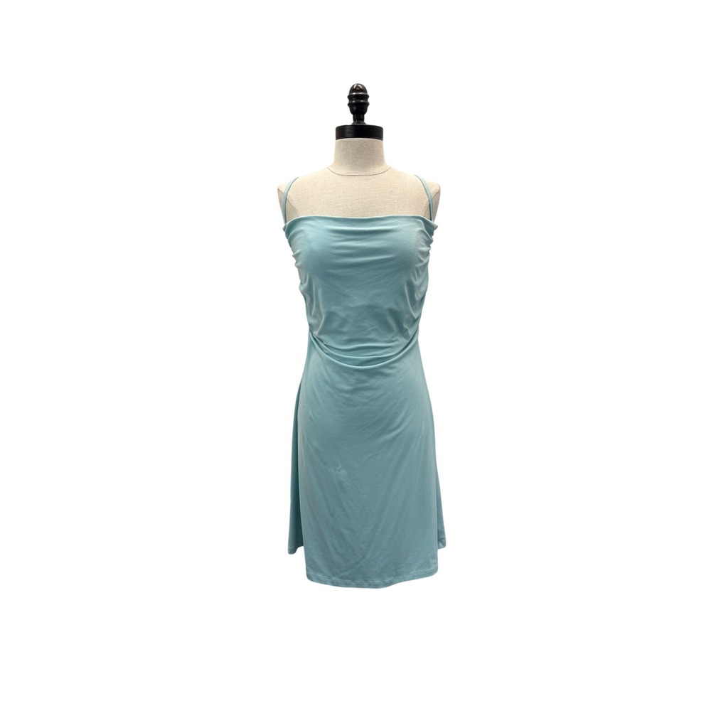 Susana Monaco Mini Dress Women's Size L Blue Cowl Neck Criss Cross Back Spandex